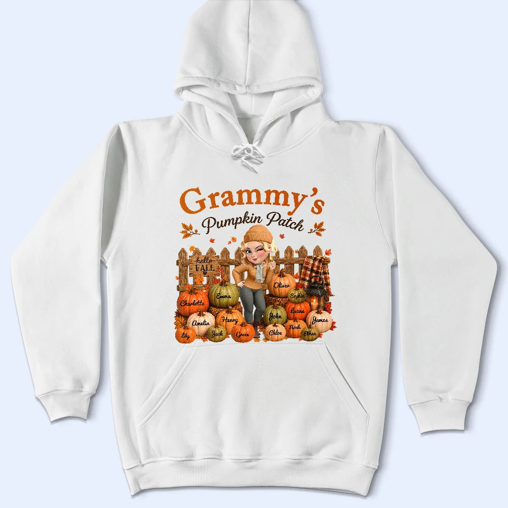 Gift For Grandchildren,Gift For Grandkids,Gift For Grandma,Cozy,Grandma - Grandkids,Vector - Grandma's Pumpkin Patch Fall Vibes - Personalized T Shirt