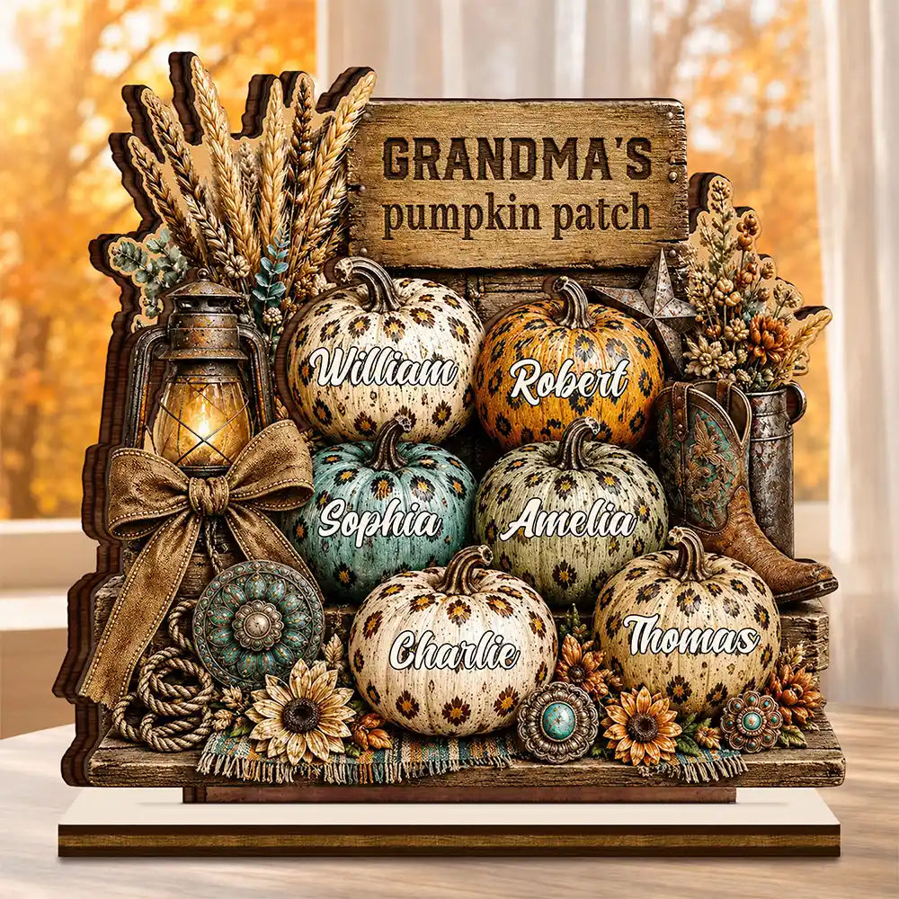 Grandma's Pumpkin Patch Leopard - Personalized Custom Shaped Wooden Plaque