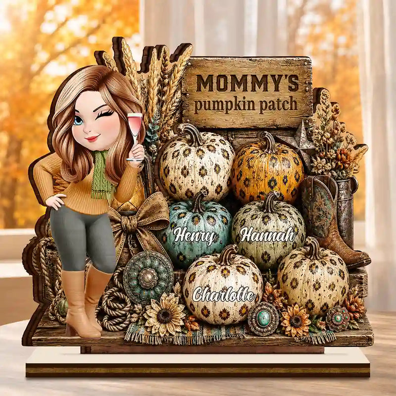 Gift For Grandchildren,Gift For Grandkids,Gift For Grandma,Cozy,Grandma - Grandkids,Vector - Grandma's Pumpkin Patch Leopard - Personalized Custom Shaped Wooden Plaque