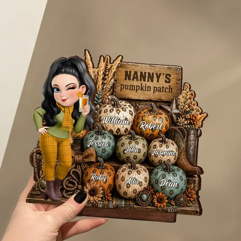 Gift For Grandchildren,Gift For Grandkids,Gift For Grandma,Cozy,Grandma - Grandkids,Vector - Grandma's Pumpkin Patch Leopard - Personalized Custom Shaped Wooden Plaque