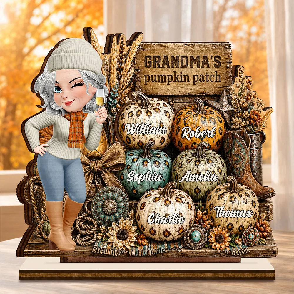 Grandma's Pumpkin Patch Leopard Pattern - Personalized Custom Shaped Wooden Plaque