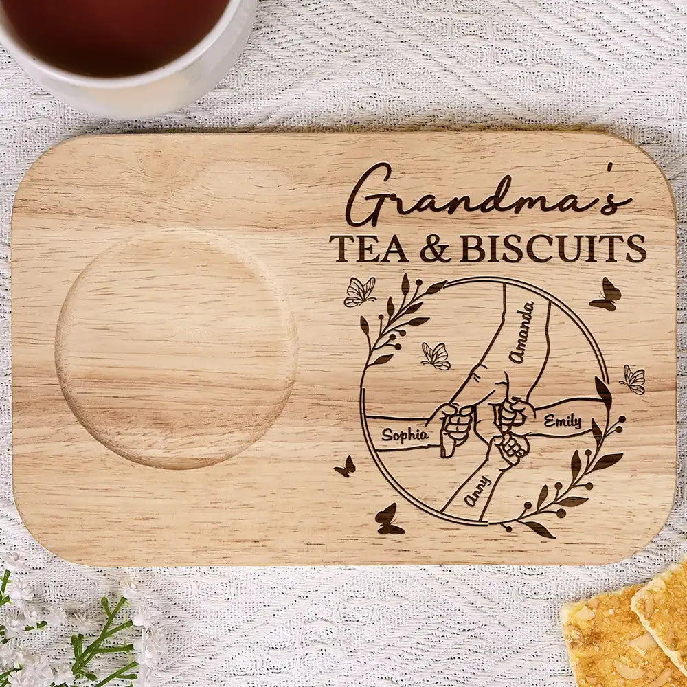 Grandma's Tea And Biscuits - Personalized Serving Board With Cup Holder