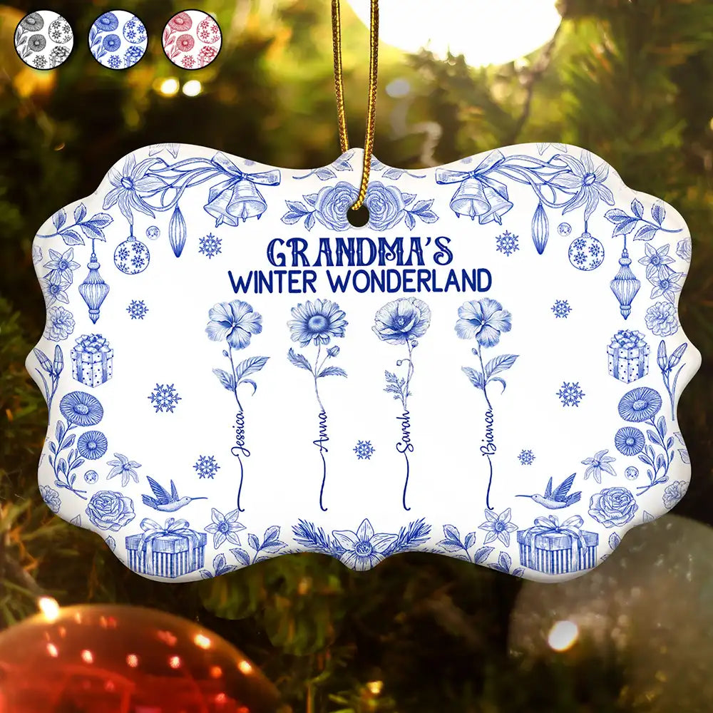 Grandma's Winter Wonderland - Personalized Medallion Ceramic Ornament