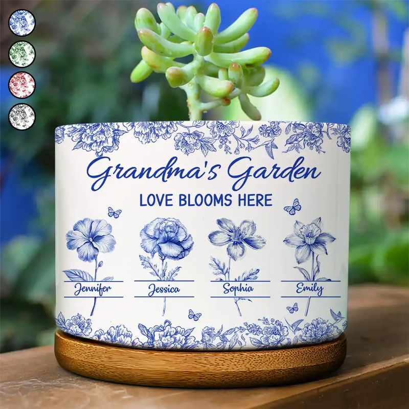Icon,Gift For Grandma,Grandma - Grandkids,Grandma's Hobby,Gardening,Happy - Grandma's Garden Love Blooms Here Toile - Personalized Ceramic Plant Pot