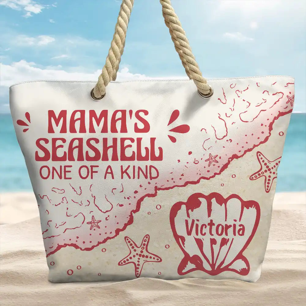 Gift For Grandma, Summer, Proud, Icon - Grandmas And Moms Seashells - Personalized Beach Bag