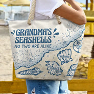 Gift For Grandma, Summer, Proud, Icon - Grandmas And Moms Seashells - Personalized Beach Bag