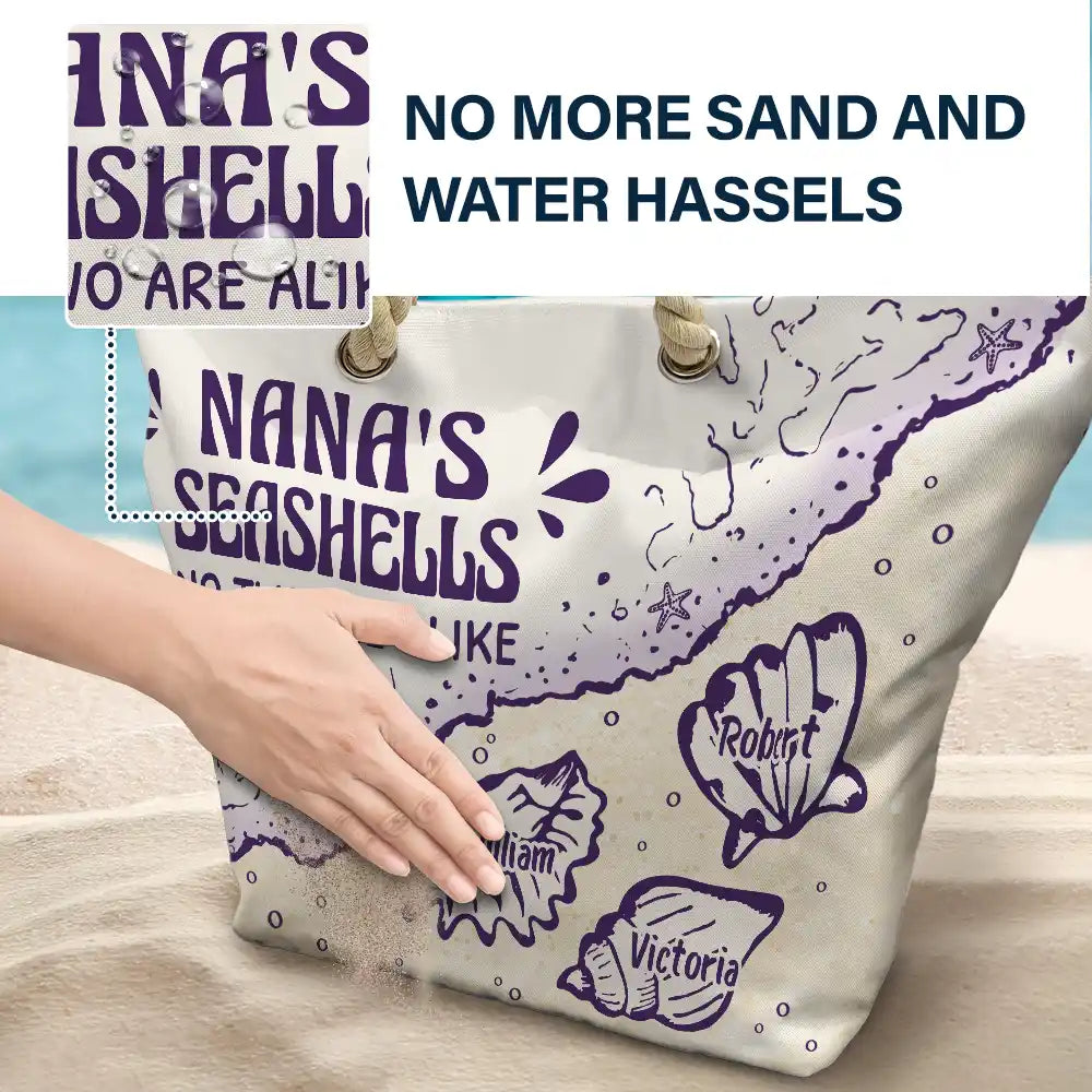 Gift For Grandma, Summer, Proud, Icon - Grandmas And Moms Seashells - Personalized Beach Bag