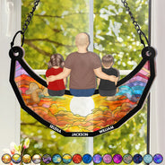 Gift For Men,Gift For Grandpa,Grandpa - Grandkids,Gift For Father,Dad,Daughters,Sons,Children - Grandpa And Grandkids On The Moon - Personalized Window Hanging Suncatcher Ornament
