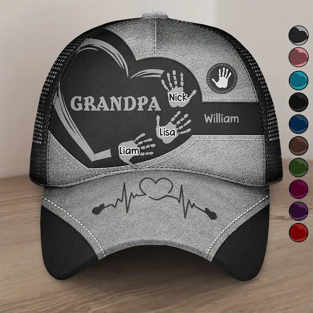 Gift For Father,Gift For Grandpa,Grandpa - Grandkids,Dad - Children,Happy - Grandad Dad Mum Kids Handprints - Personalised Trucker Cap