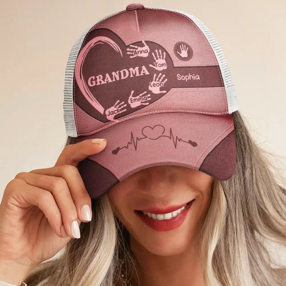 Gift For Father,Gift For Grandpa,Grandpa - Grandkids,Dad - Children,Happy - Grandad Dad Mum Kids Handprints - Personalised Trucker Cap