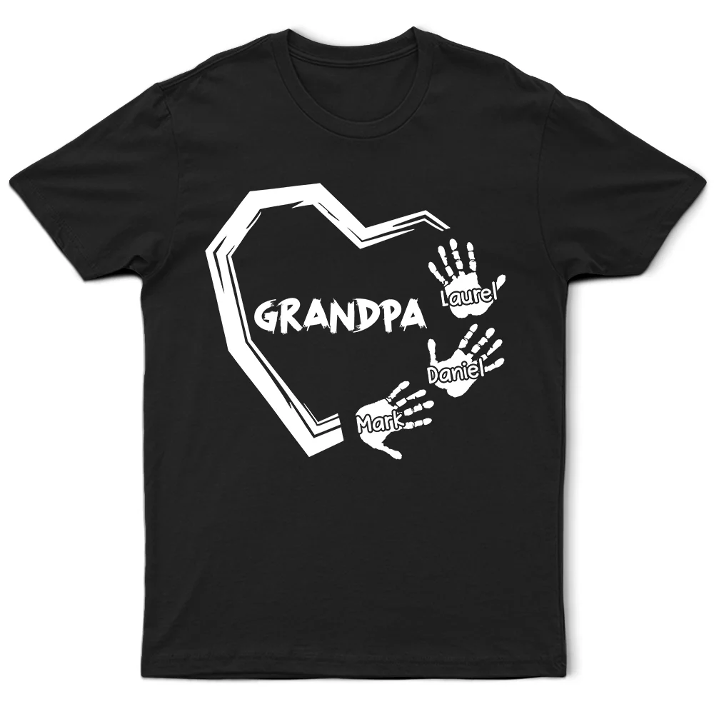 Grandpa Dad Heart Handprints - Personalized T Shirt