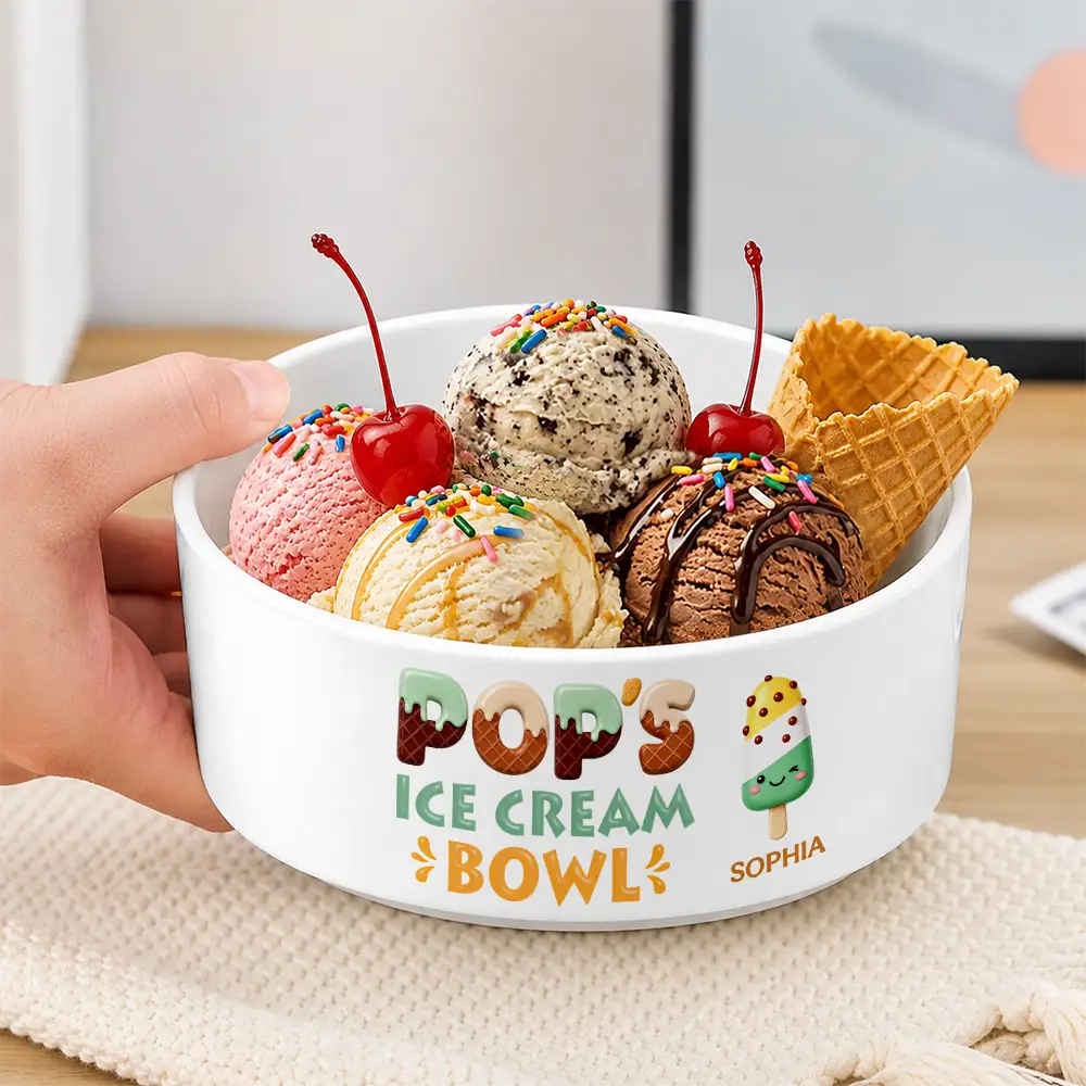 Top Market,Non-Eng,Icon,Playful - Grandpa Papa Dad Ice Cream 3D Effect - Personalized Serving Bowl