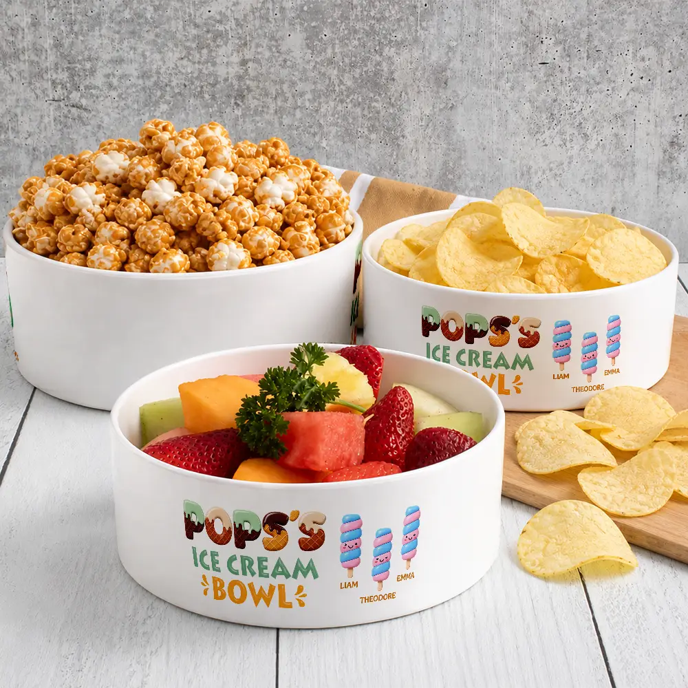 Top Market,Non-Eng,Icon,Playful - Grandpa Papa Dad Ice Cream 3D Effect - Personalized Serving Bowl