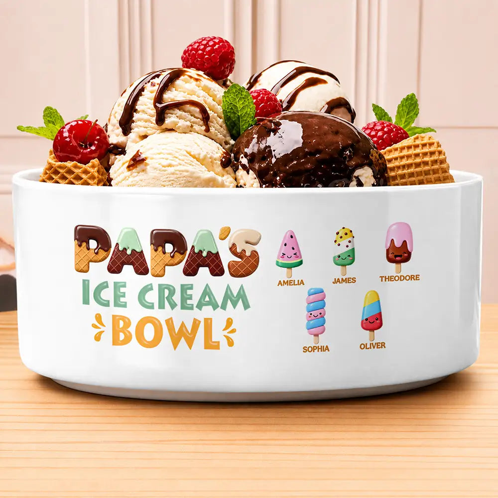 Top Market,Non-Eng,Icon,Playful - Grandpa Papa Dad Ice Cream 3D Effect - Personalized Serving Bowl