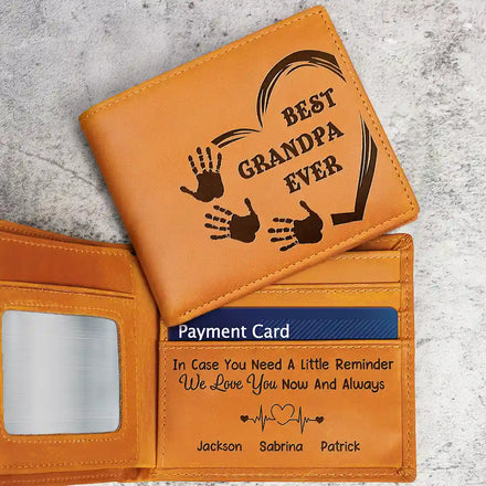Grandpa Sweetheart Grandkid Handprint - Personalized Engraved Leather Wallet