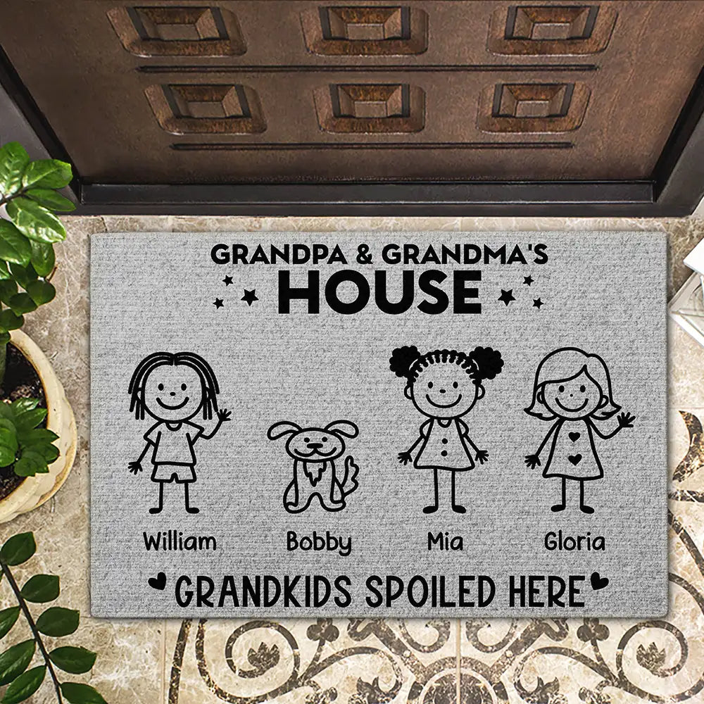 Gift For Grandpa,Gift For Grandma,Gift For Grandparents,Parents,Happy - Grandpa & Grandma's House Grandkids Spoiled Here - Personalized Doormat