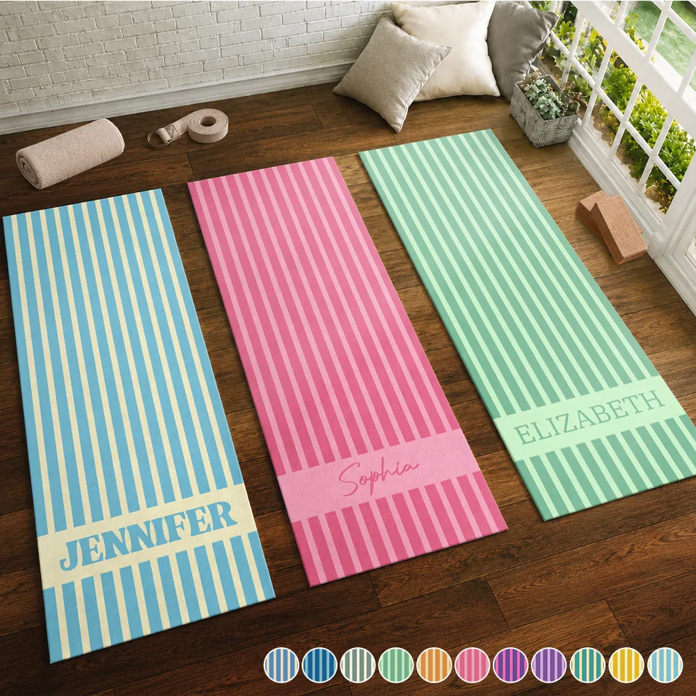 Groovy Striped With Name - Personalized Yoga Mat
