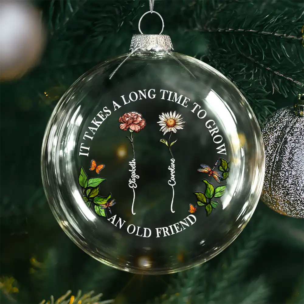 Happy,Gift For Bestie,Old Best friends,Gift For Sisters,Christmas - Grow An Old Friend Birth Flower - Personalized Clear Flat Ball Ornament
