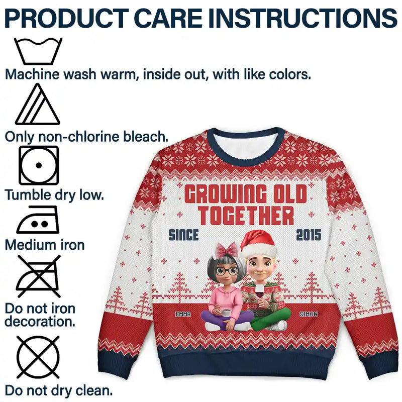 Christmas,Gift For Couples,Old Couples,Gift For Husband,Gift For Wife,Gift For Boyfriend,Happy - Growing Old Together Since 3D Couple - Personalized Unisex Ugly Sweater