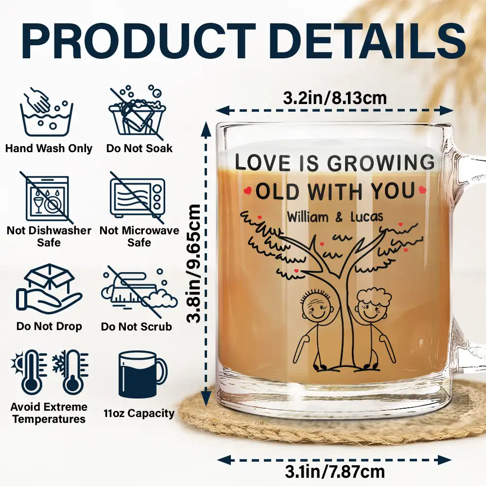 Gift For Couples,Gift For Husband,Gift For Wife,Gift For Boyfriend,Love - Growing Old With You - Personalized Glass Mug