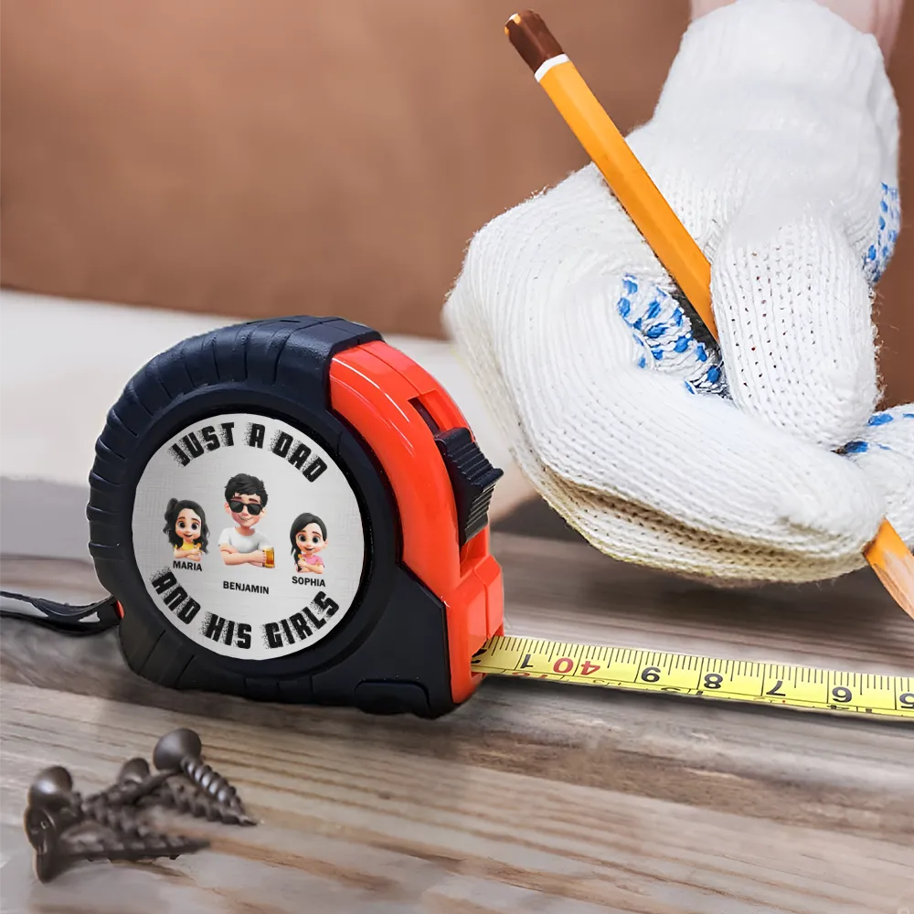 Gift For Father,Gift For Grandpa,Gift For Men,Happy,Vector - Grunge Style Just A Dad And His Girl - Personalized Tape Measure