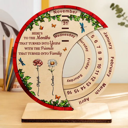 Friends That Turned Into Family Birth Flower Bestie - Personalized Spinning Perpetual Desk Calendar