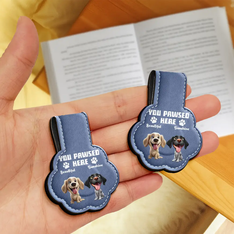 Pet Lovers,Pet Mom,Pet Dad,Dog Lovers,Dog Mom,Dog Dad,Reading,Happy - You Pawsed Here 3D Effect Funny Dog - Personalized Custom Shaped Leather Magnetic Bookmark