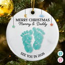 Christmas,Pregnant Mom - Baby Expecting See You In Soon Feet Stones - Personalized Circle Ceramic Ornament