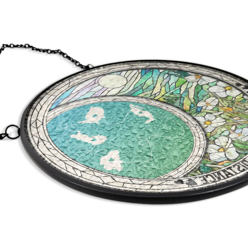 Family,Long Distance,Love - Family Love Knows No Distance - Personalized Stained Glass Window Hanging Suncatcher