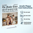 Gift For Mother,Gift For Father,Gift For Women,Gift For Men,Love - Custom Photo Best Mom Dad Ever Newspaper Theme - Personalized Vertical Rectangle Acrylic Plaque