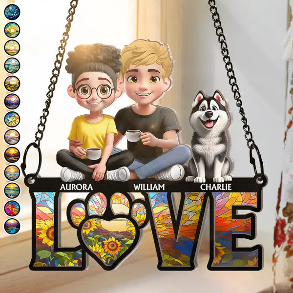 Gift For Couples,Gift For Husband,Gift For Wife,Gift For Boyfriend,Gift For Girlfriend,LGBT,Pet Lovers,Pet Couple,Dog Lovers,Dog Couple,Cat Lovers,Cat Couple,Love - Love Is A Four Legged Word With Dogs Cats - Personalized Window Hanging Suncatcher Ornament