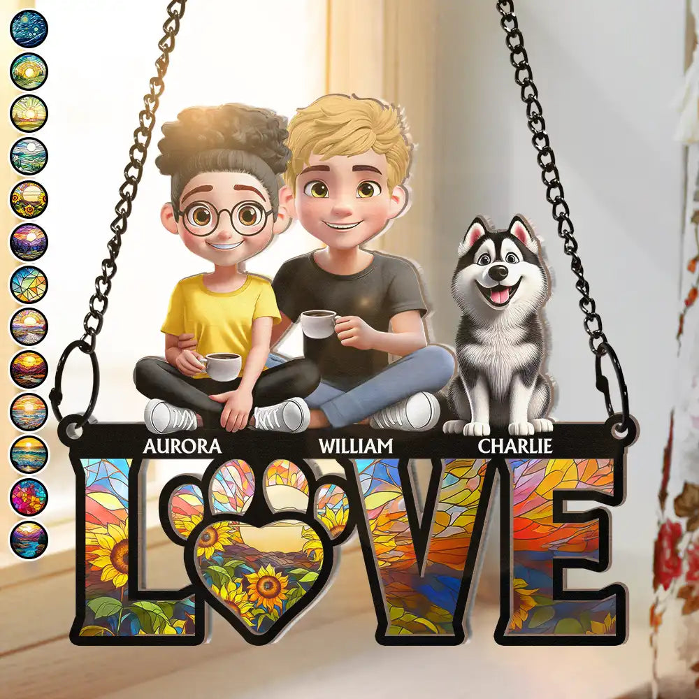 Love Is A Four Legged Word With Dogs Cats - Personalized Window Hanging Suncatcher Ornament