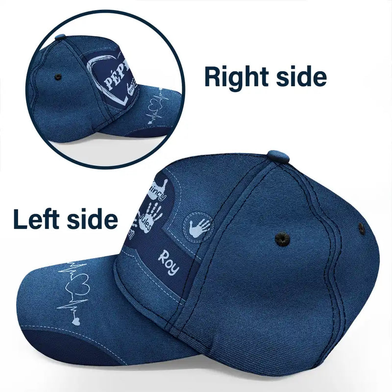 Gift For Yourself,Gift For Men,Gift For Grandpa,Gift For Father,Gift For Mother,Gift For Grandma,Love,French - Les Empreintes Des Mains Du Grand-Père Papa Et Des Enfants - Casquette Classique Personnalisée