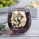 Custom Photo Pencil Sketch A True Friendship Is A Journey Without An End - Personalized Stemless Wine Glass