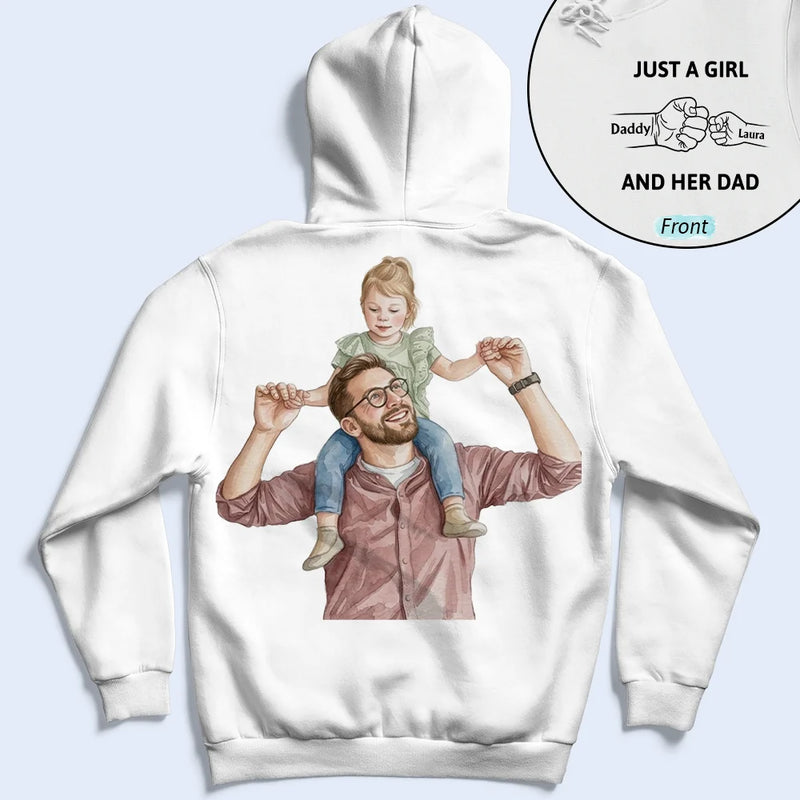 Custom Photo,Gift For Father,Dad - Daughters (Young),Non-Eng,Photo - Watercolor (remove BG),Icon,Proud - Custom Photo Realistic Watercolor Art Just A Dad And His Girl - Personalized T Shirt