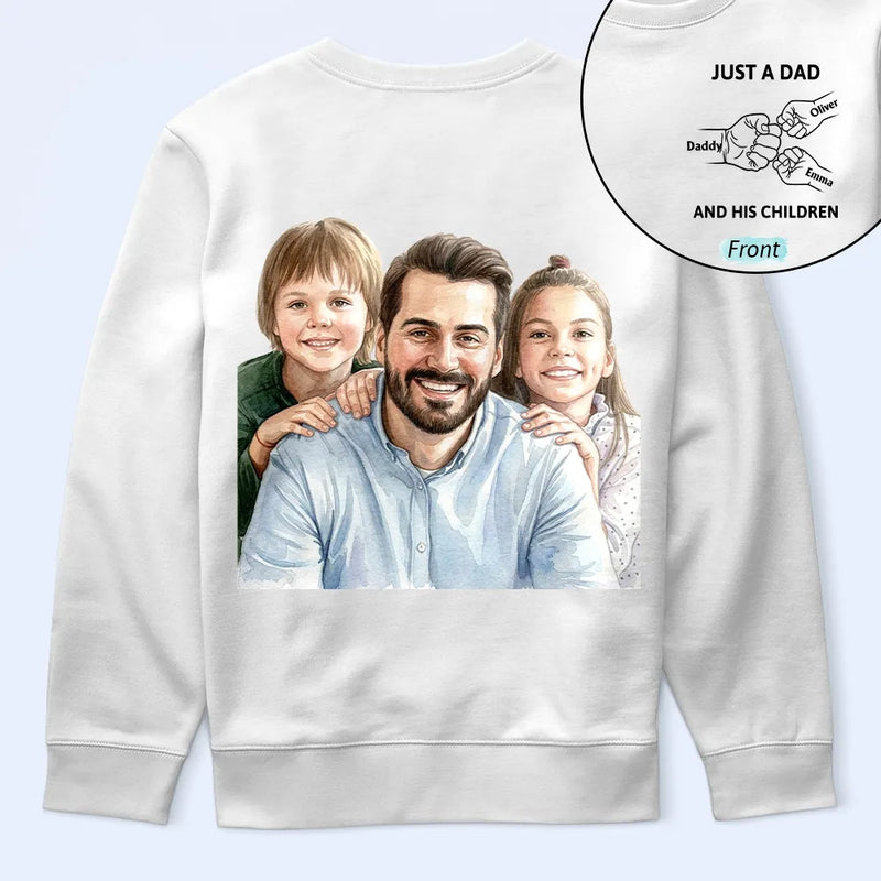 Custom Photo,Gift For Father,Dad - Daughters (Young),Non-Eng,Photo - Watercolor (remove BG),Icon,Proud - Custom Photo Realistic Watercolor Art Just A Dad And His Girl - Personalized T Shirt