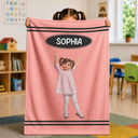 Adorable, Art Design, Back To School, Gift For Kids, Photo - Cartoon Portrait - Custom Photo Cartoon Portrait Kid With Colorful Crayons - Personalized Fleece Blanket, Sherpa Blanket