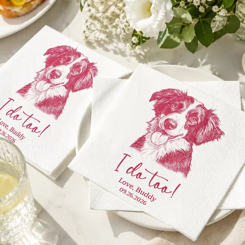 Pet Couple, Art Design, Playful, Pet Lovers, Gift For Couples, Wedding, Photo - Pencil Sketch - Bold - Custom Photo Bold Sketch Dog Cat Pet Couples Wedding Engaged Bachelor Bachelorette Party - Personalized Cocktail Napkins