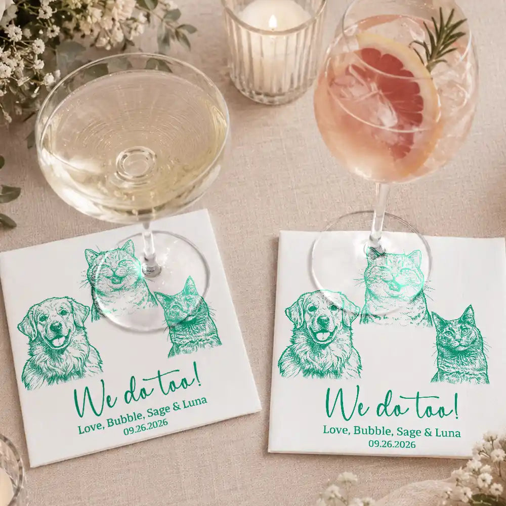 Pet Couple, Art Design, Playful, Pet Lovers, Gift For Couples, Wedding, Photo - Pencil Sketch - Bold - Custom Photo Bold Sketch Dog Cat Pet Couples Wedding Engaged Bachelor Bachelorette Party - Personalized Cocktail Napkins