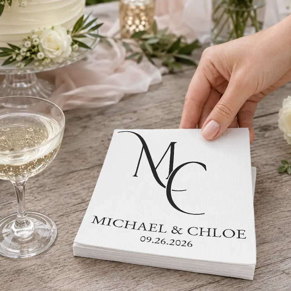 Romantic, Gift For Couples, Wedding, Custom Text - Couples Initials Wedding Engaged Bachelor Bachelorette Party - Personalized Cocktail Napkins