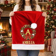 Christmas,Family,Happy,Monogram - Christmas Table Decor Gift For Family - Personalized Monogram Gold Initial In Holly Wreath Chair Cover