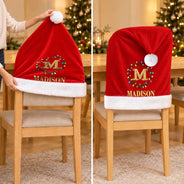 Christmas,Family,Happy,Monogram - Christmas Table Decor Gift For Family - Personalized Monogram Gold Initial In Holly Wreath Chair Cover