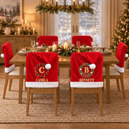 Christmas,Family,Happy,Monogram - Christmas Table Decor Gift For Family - Personalized Monogram Gold Initial In Holly Wreath Chair Cover
