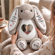 Christmas, Custom Photo, Gift For Kids, Healing, Memorial, Top Market, Upload Full Photo - Memorial Gift For Kids Grandkids - Personalized Custom Photo Name And Years Hug From Heaven Soft Toy Bunny