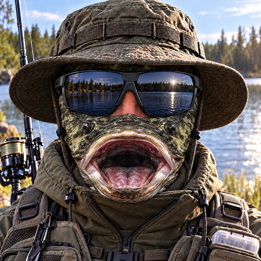 Christmas,Fishing,Humorous,Icon,Top Market - Gag Gift For Men Who Love Fishing, Fishermen, Friend - Personalized Realistic Big Fish Mouth Funny Face Balaclava Face Mask