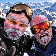 Christmas,Humorous,Icon,Skiing - Winter Gag Gift For Husband Who Skis, Matching Gear For Friends - Personalized 3D Realistic Funny Freezing Face Printed Balaclava Face Mask