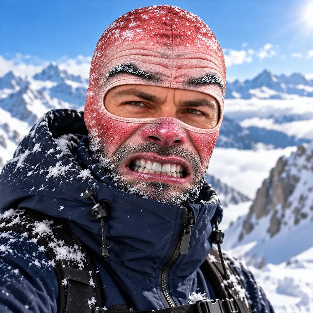 Christmas,Humorous,Icon,Skiing - Winter Gag Gift For Husband Who Skis, Matching Gear For Friends - Personalized 3D Realistic Funny Freezing Face Printed Balaclava Face Mask
