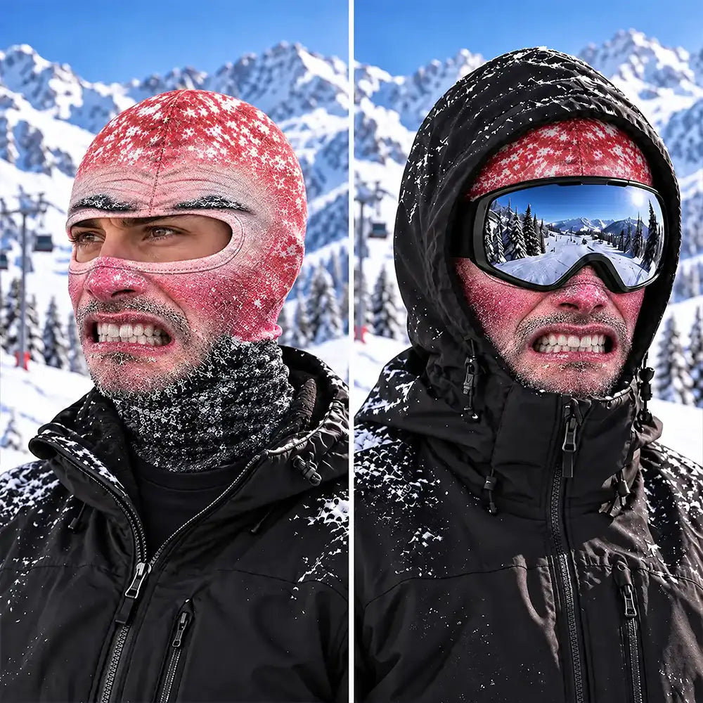 Christmas,Humorous,Icon,Skiing - Winter Gag Gift For Husband Who Skis, Matching Gear For Friends - Personalized 3D Realistic Funny Freezing Face Printed Balaclava Face Mask
