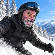 Christmas,Humorous,Icon,Skiing - Winter Gag Gift For Husband Who Skis, Matching Gear For Friends - Personalized 3D Realistic Funny Freezing Face Printed Balaclava Face Mask