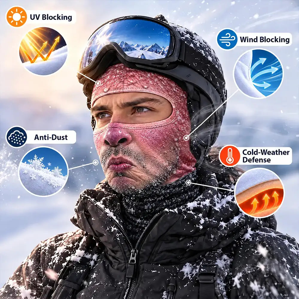 Christmas,Humorous,Icon,Skiing - Winter Gag Gift For Husband Who Skis, Matching Gear For Friends - Personalized 3D Realistic Funny Freezing Face Printed Balaclava Face Mask